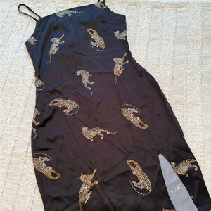 Black Slip Dress with Leopard Print